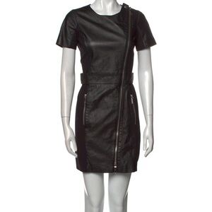 NEW Rachel Zoe Black Genuine Lamb Leather & Spandex Mini Sheath Dress Size: 4/S